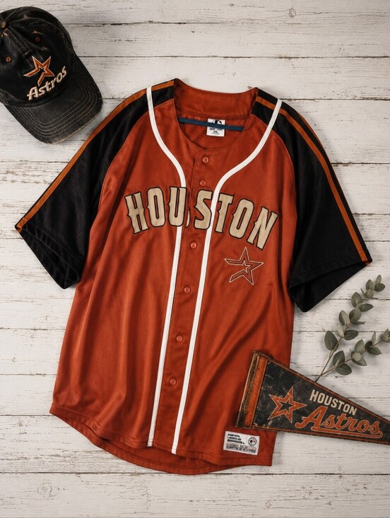 Other - Dynasty Y2k Houston ASTROS Orange Black Button S Sleeve Jersey. Mens 2XL